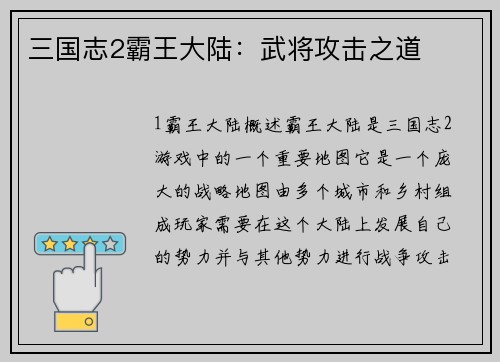 三国志2霸王大陆：武将攻击之道